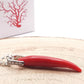 Collana con Corno di Corallo rosso naturale qualità extra sardegna con gancio in argento 925 rodiato e zirconi bianchi