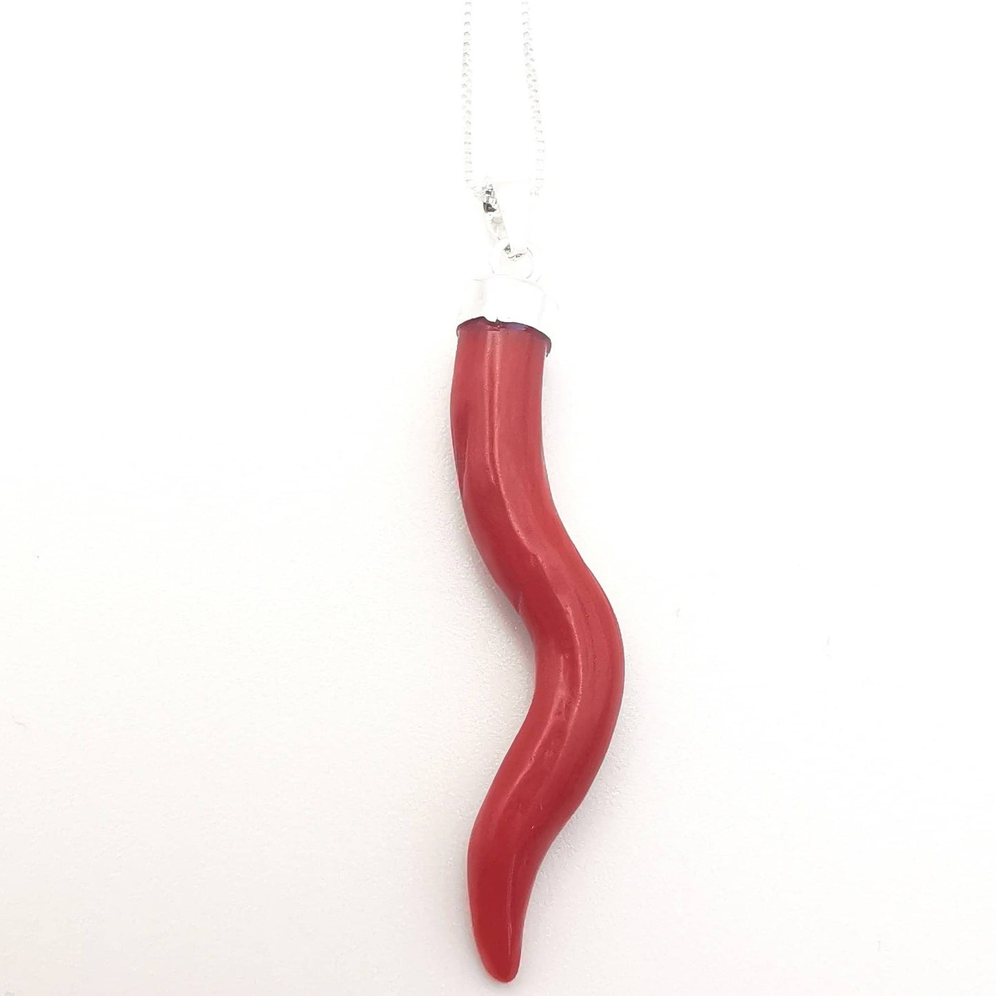 catenina con corno di Corallo rosso naturale portafortuna amuleti con gancio in argento 925