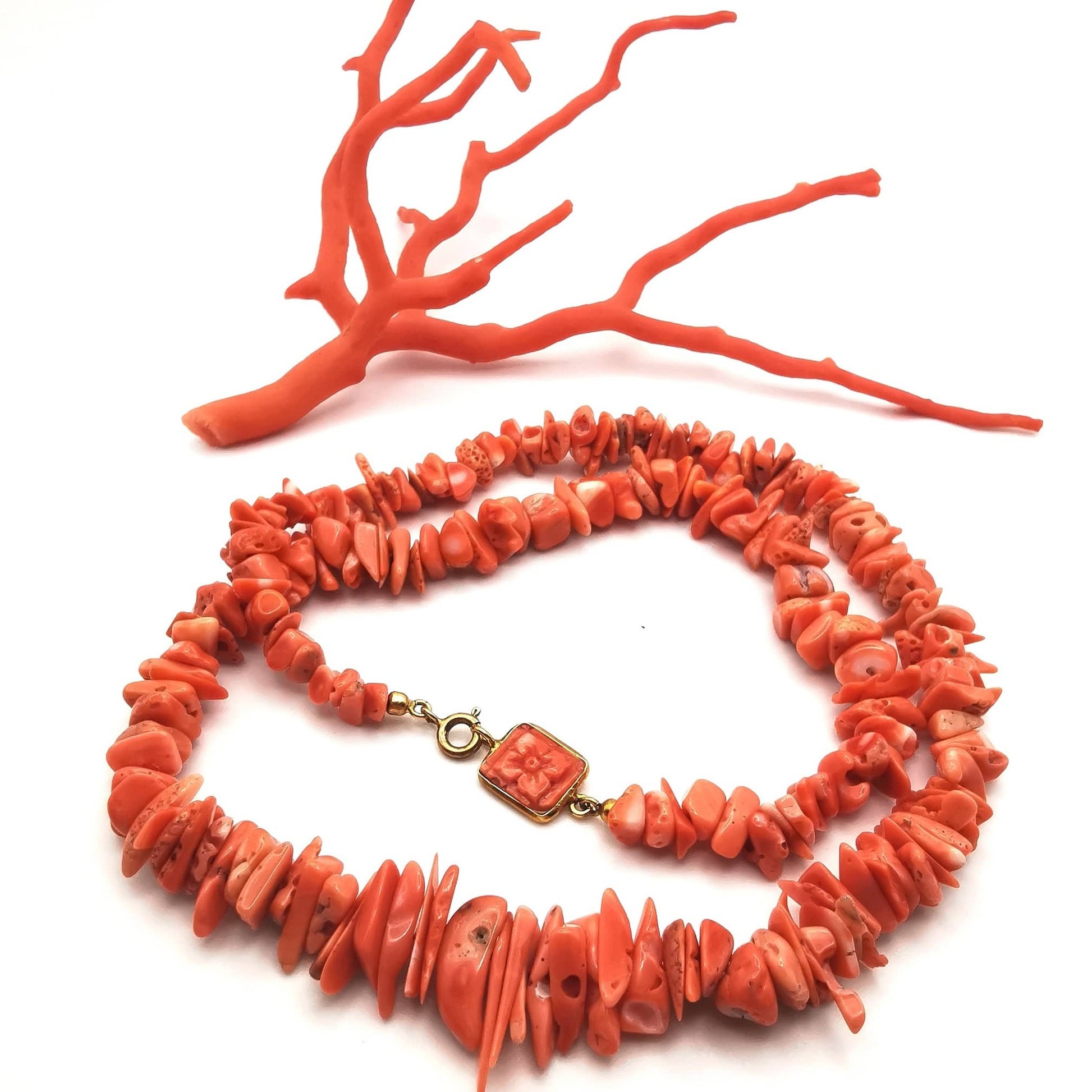 Collana di corallo rosso cerasuolo naturale del giappone in argento 925 plc oro
