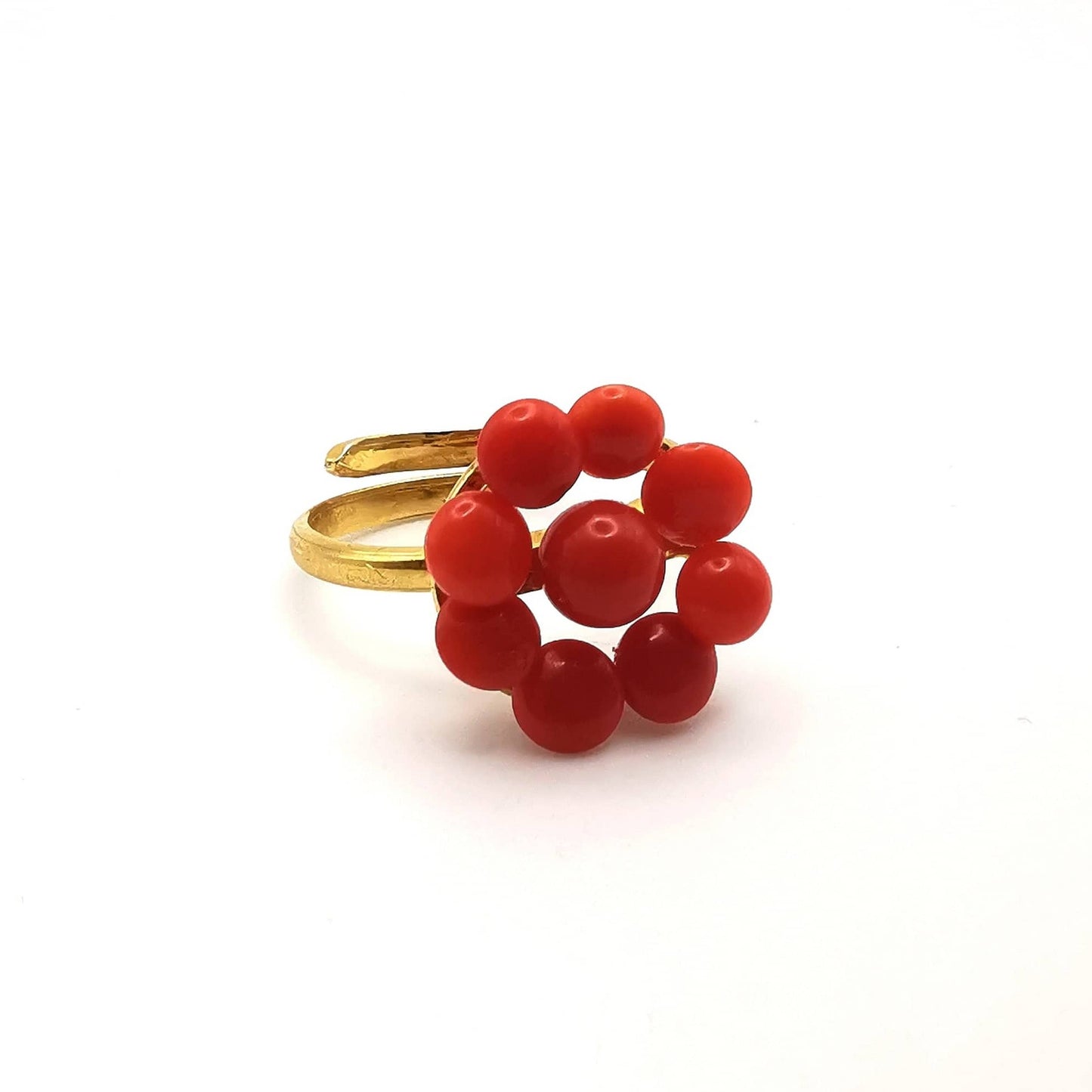Anello bottoncini di Corallo rosso in argento 925 dorato